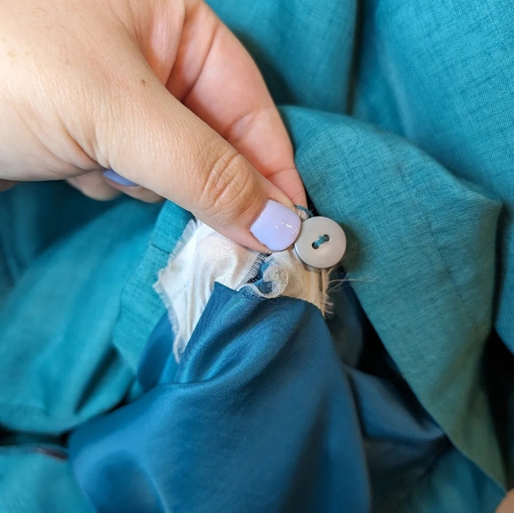 Nuage Vintage Teal Green Cream Hooded Wind Breaker Coat Jacket Women Large - Picture 9 of 11